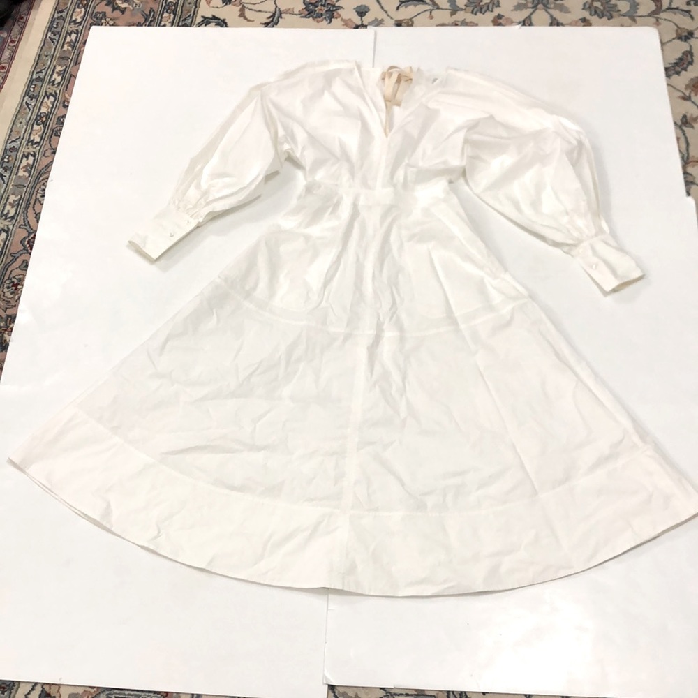 Lee Mathews 0 Dress White Cotton Long Sleeve Open Back Pockets Maxi Excellent